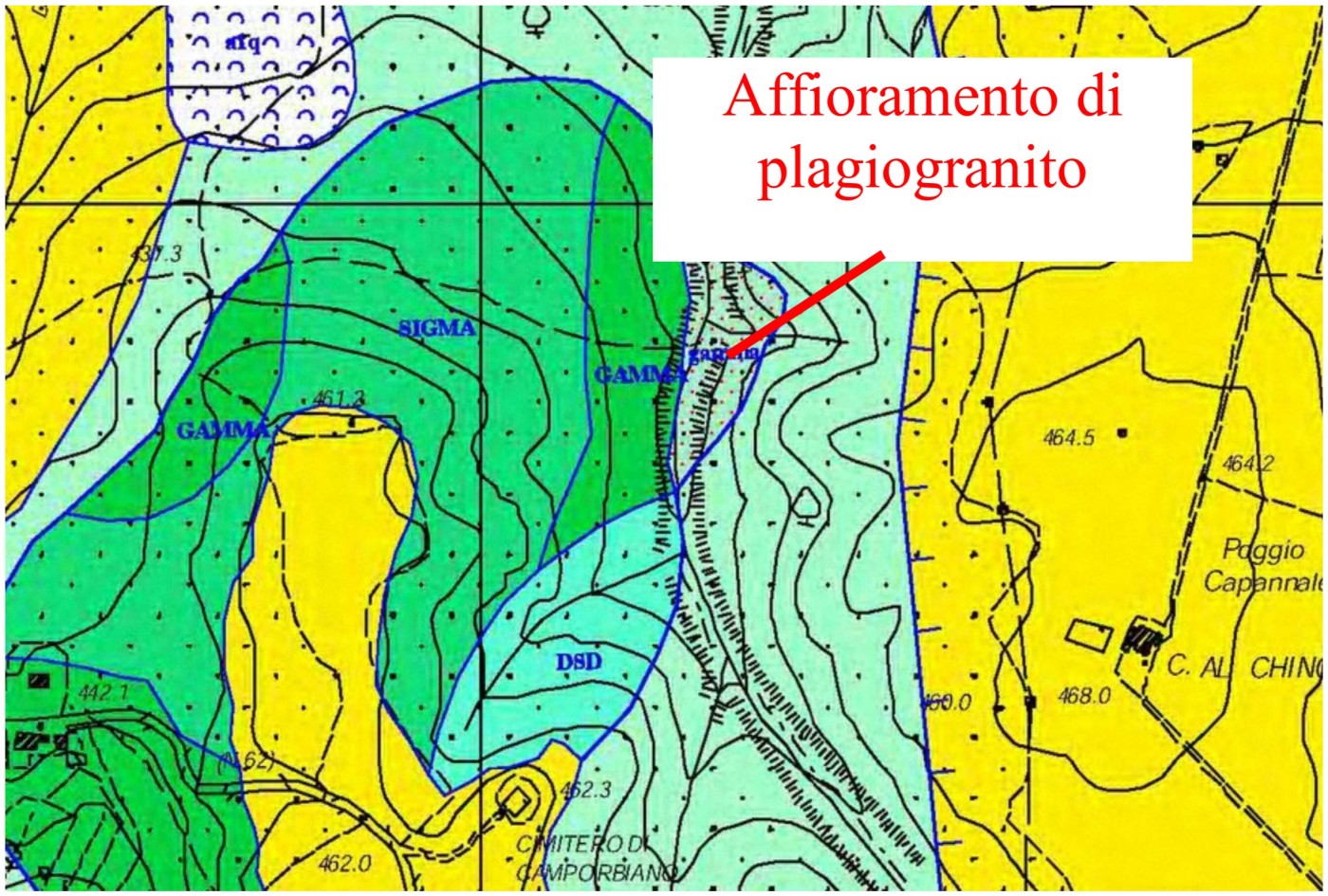 Fig. 7 -Stralcio della carta Geologica scala 1:10000 relativa all’area a nord di Camporbiano